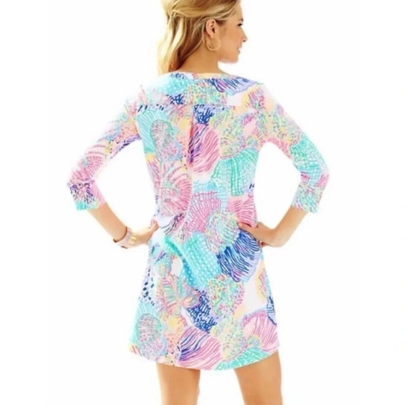 Lilly Pulitzer Ali Dress Pink Roar of The Seas, Pima Cotton V Neck - Picture 2 of 7